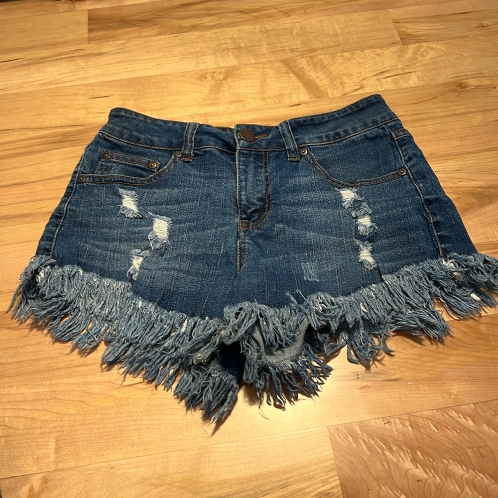 Elan Cutoff Distressed Jean Shorts Freyed Raw Hem Size Small